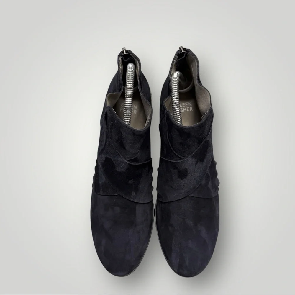 Eileen Fisher Irwin Suede Bootie Navy‎ Blue Sz 10